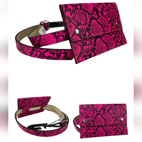 No Boundaries Pink Faux Leather Belt Wallet 80’s Snakeskin Print size 2XL NWT - Picture 5 of 6